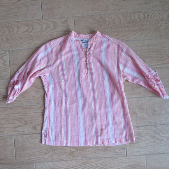 Columbia Sportswear Pink Striped Gauzy Cotton Top 3/4 Sleeve Women's L - Picture 7 of 8
